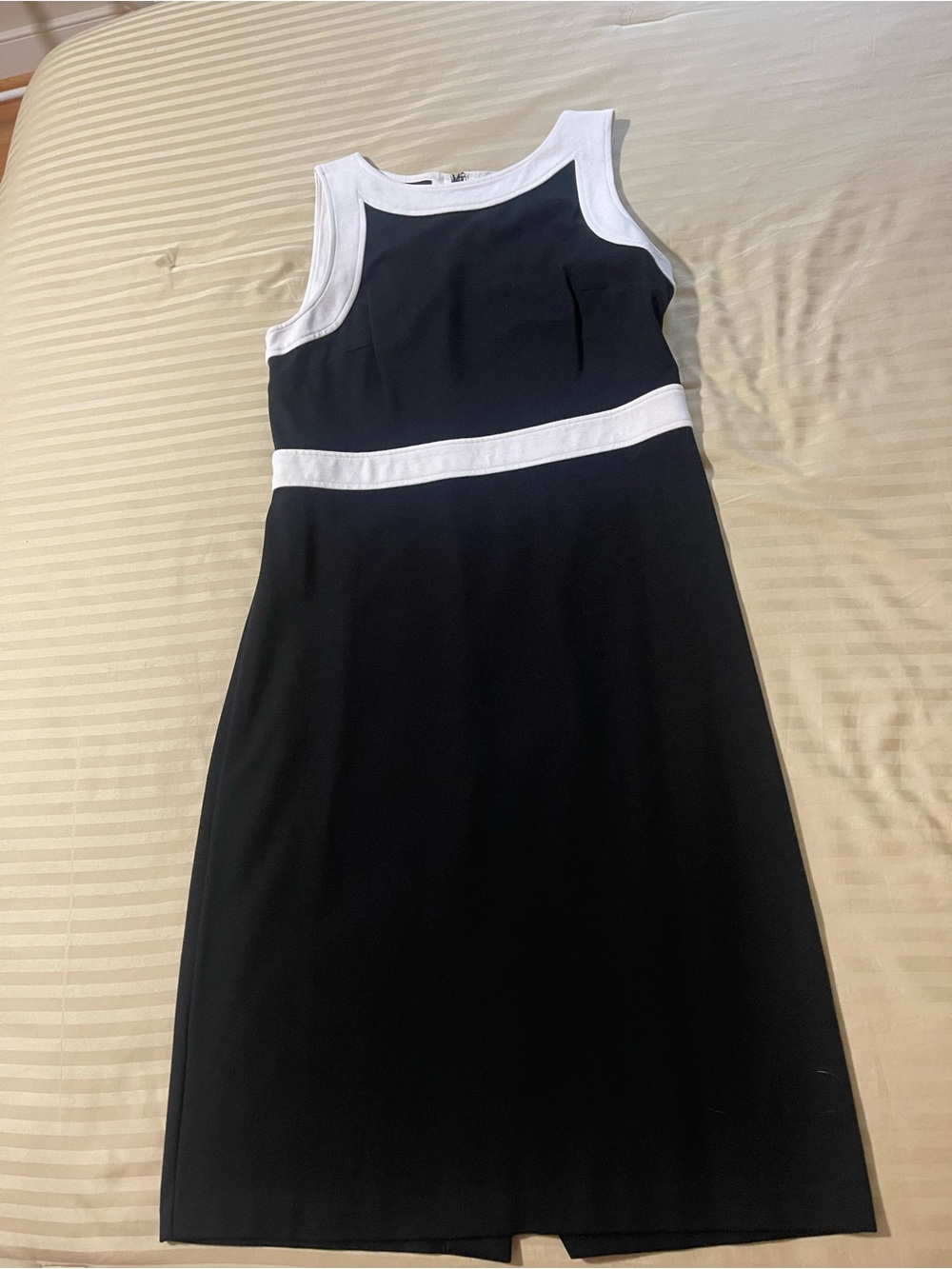 Talbots Black Dress with White Trim Sleeveless Midi